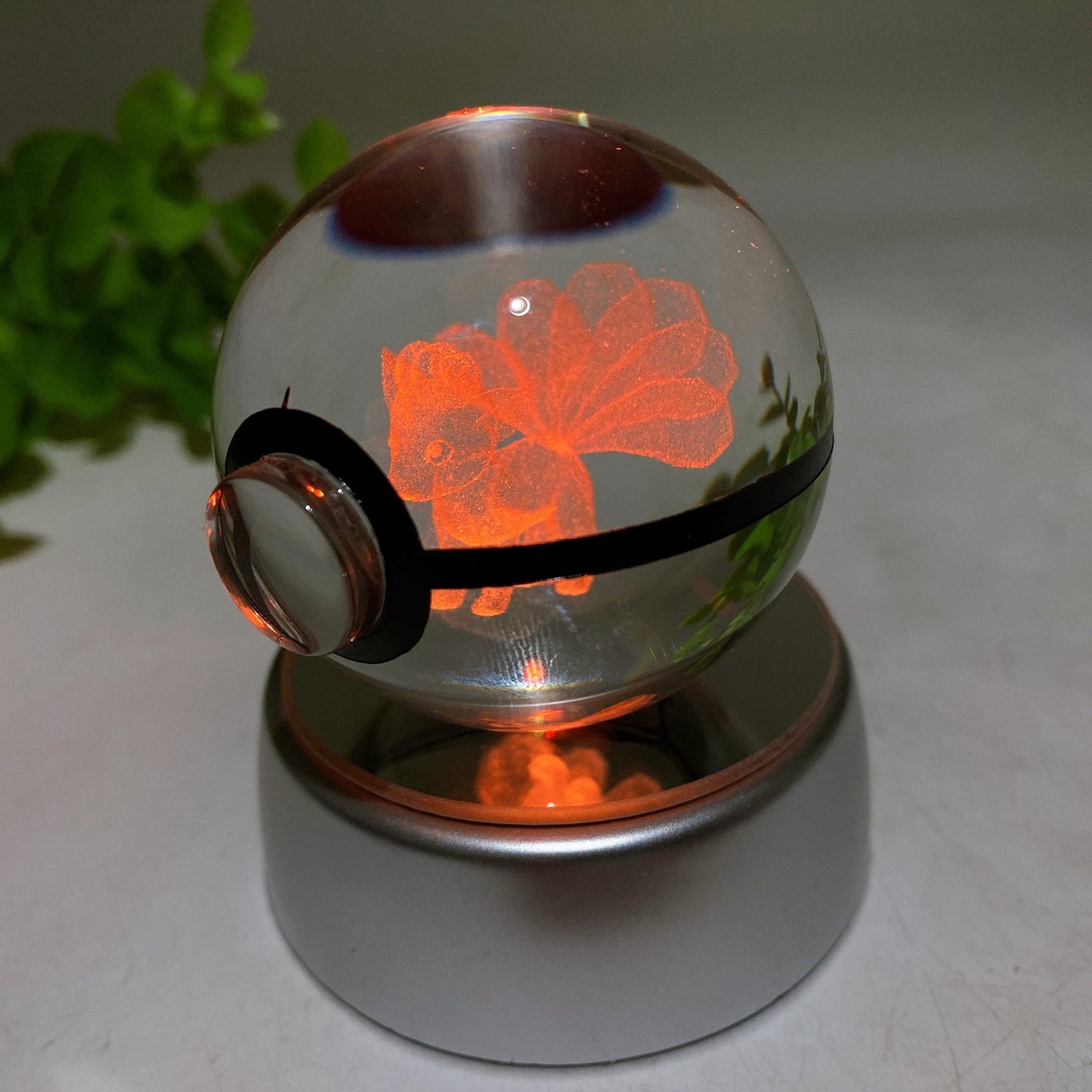 3D Inner Carving Crystal Pokemon Glass Sphere with Colorful Lamp Stand Crystal Healing Bulk Wholesale