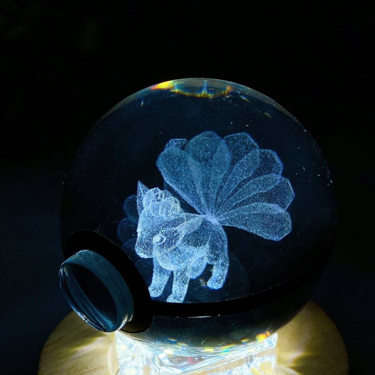 3D Inner Carving Crystal Pokemon Glass Sphere with Colorful Lamp Stand Crystal Healing Bulk Wholesale