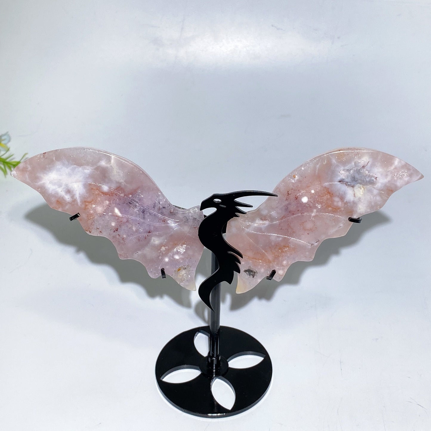 Purple Amethyst Grow with Flower Agate Dragon Wings Carving with Stand Crystal Healing Bulk Wholesale