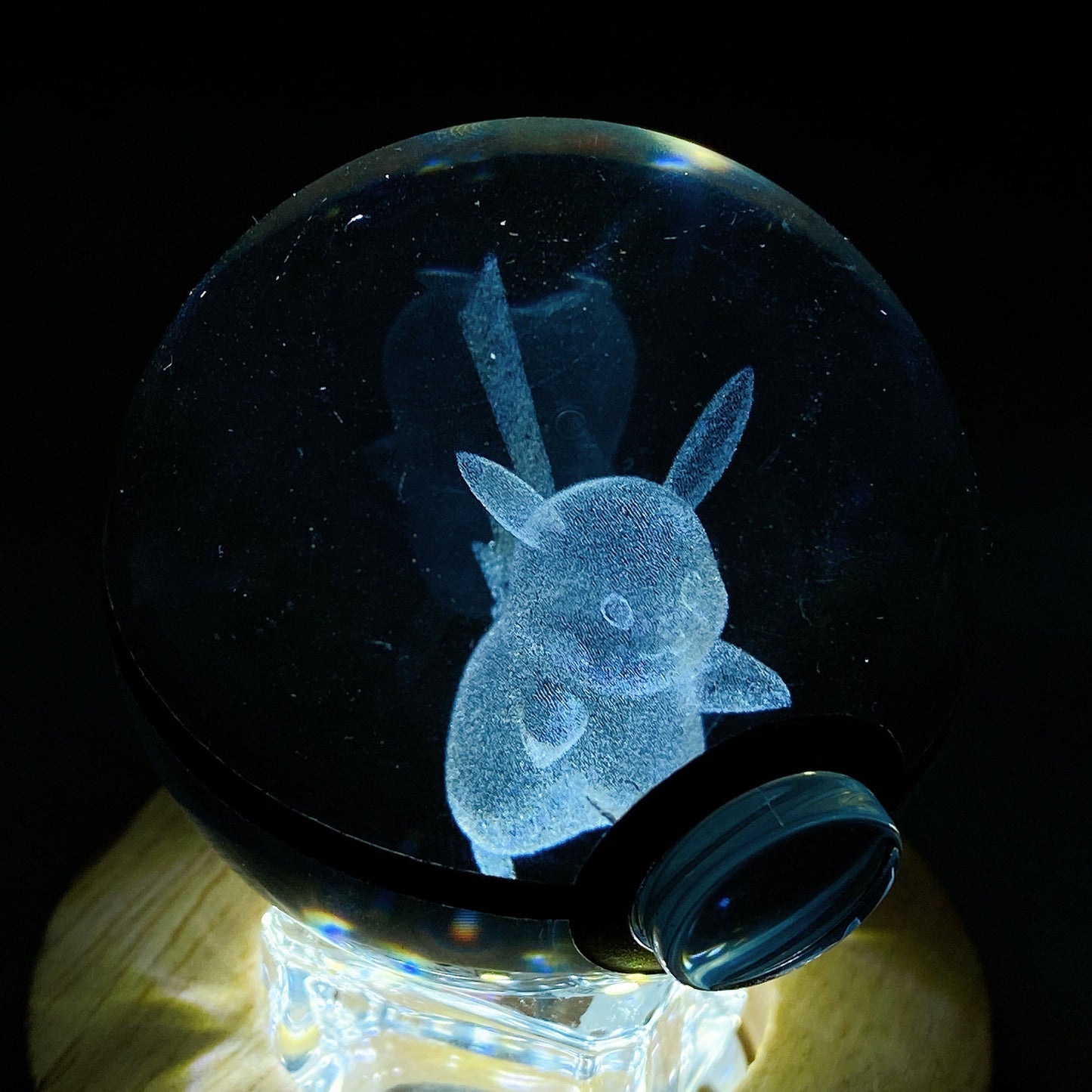 3D Inner Carving Crystal Pokemon Glass Sphere with Colorful Lamp Stand Crystal Healing Bulk Wholesale