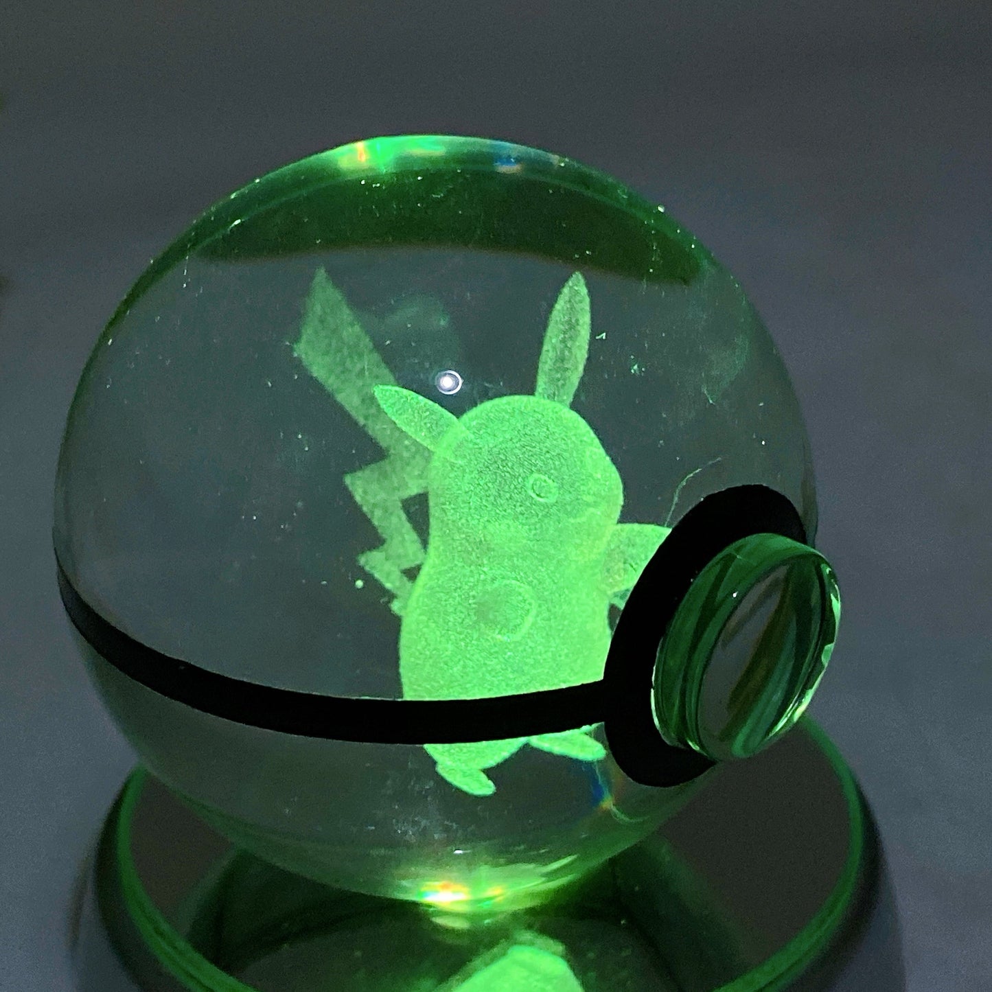 3D Inner Carving Crystal Pokemon Glass Sphere with Colorful Lamp Stand Crystal Healing Bulk Wholesale