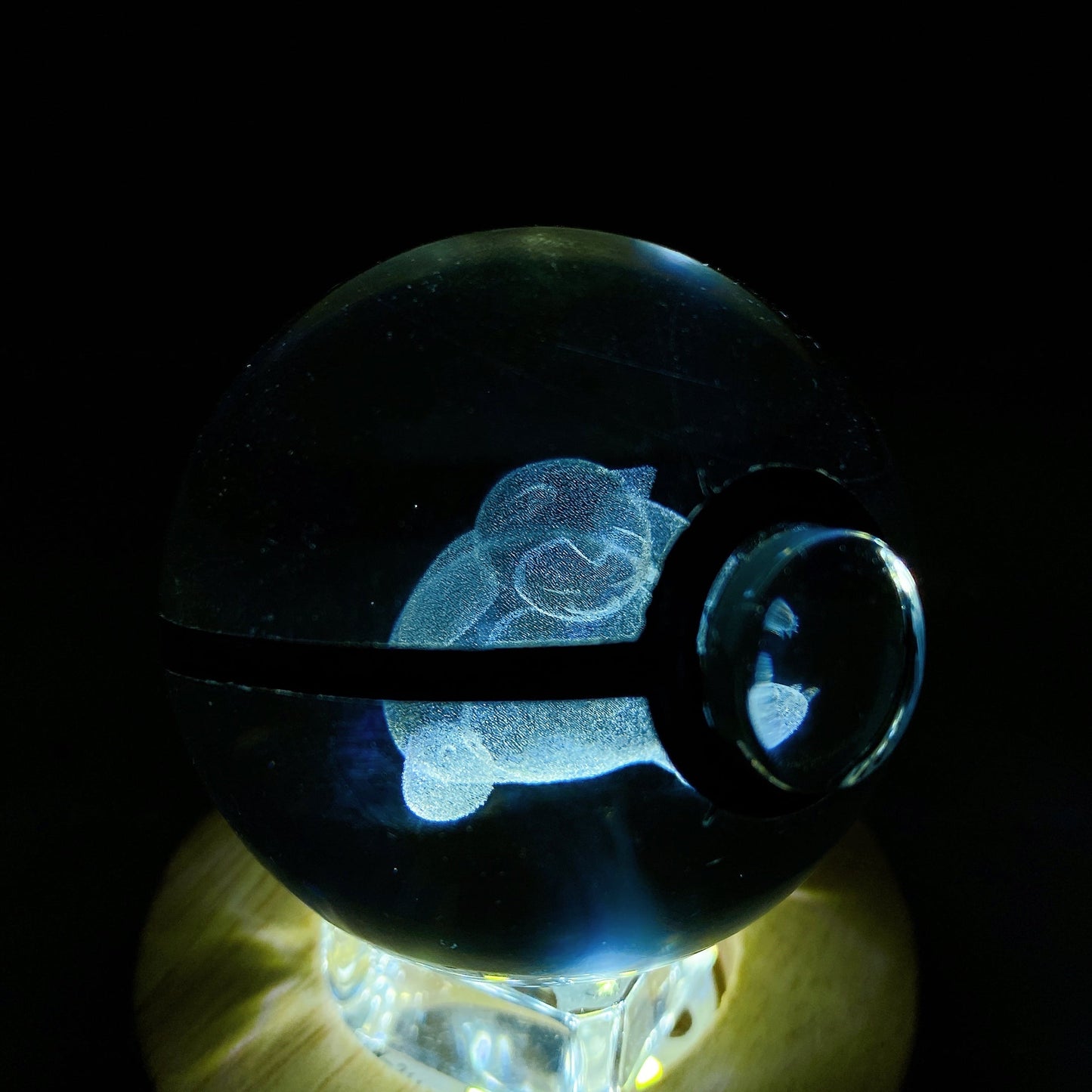 3D Inner Carving Crystal Pokemon Glass Sphere with Colorful Lamp Stand Crystal Healing Bulk Wholesale