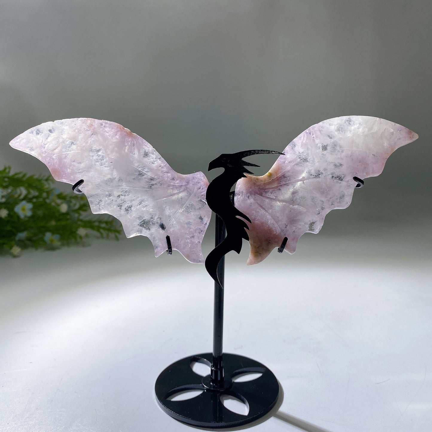 Purple Amethyst Grow with Flower Agate Dragon Wings Carving with Stand Crystal Healing Bulk Wholesale