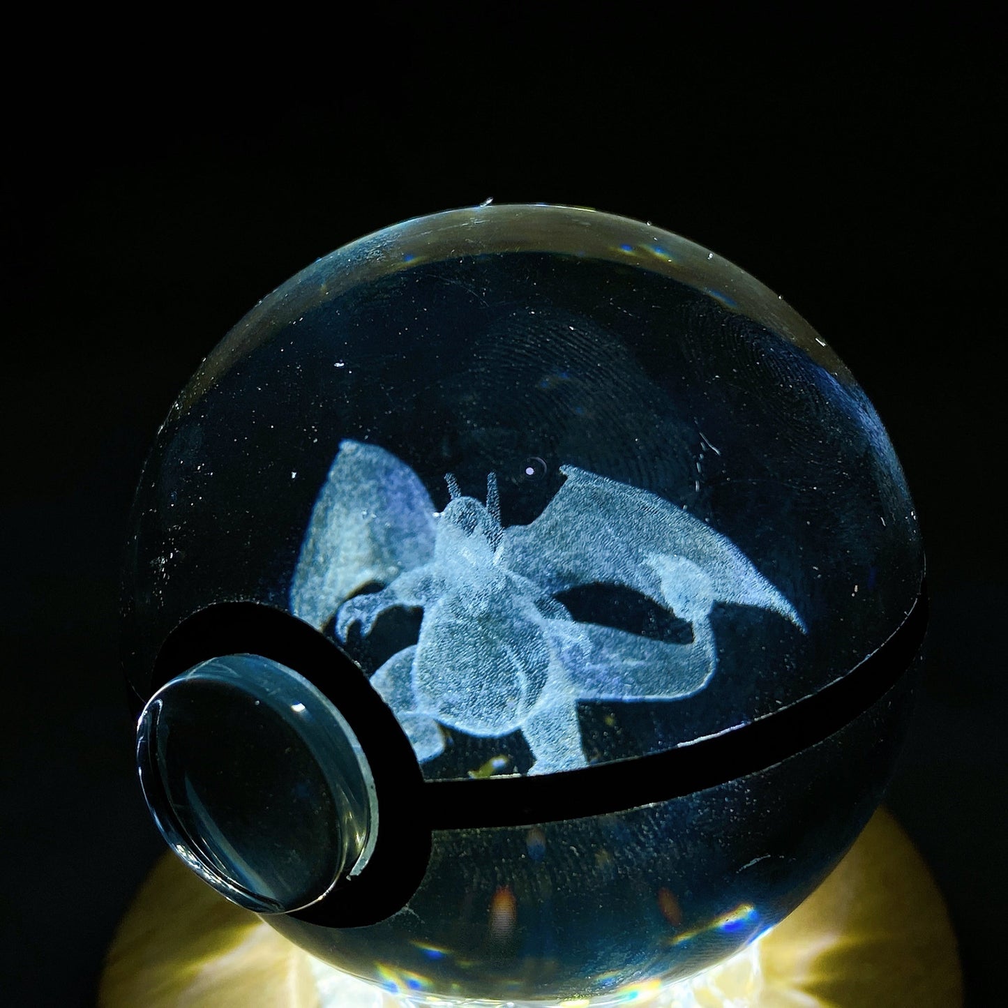 3D Inner Carving Crystal Pokemon Glass Sphere with Colorful Lamp Stand Crystal Healing Bulk Wholesale