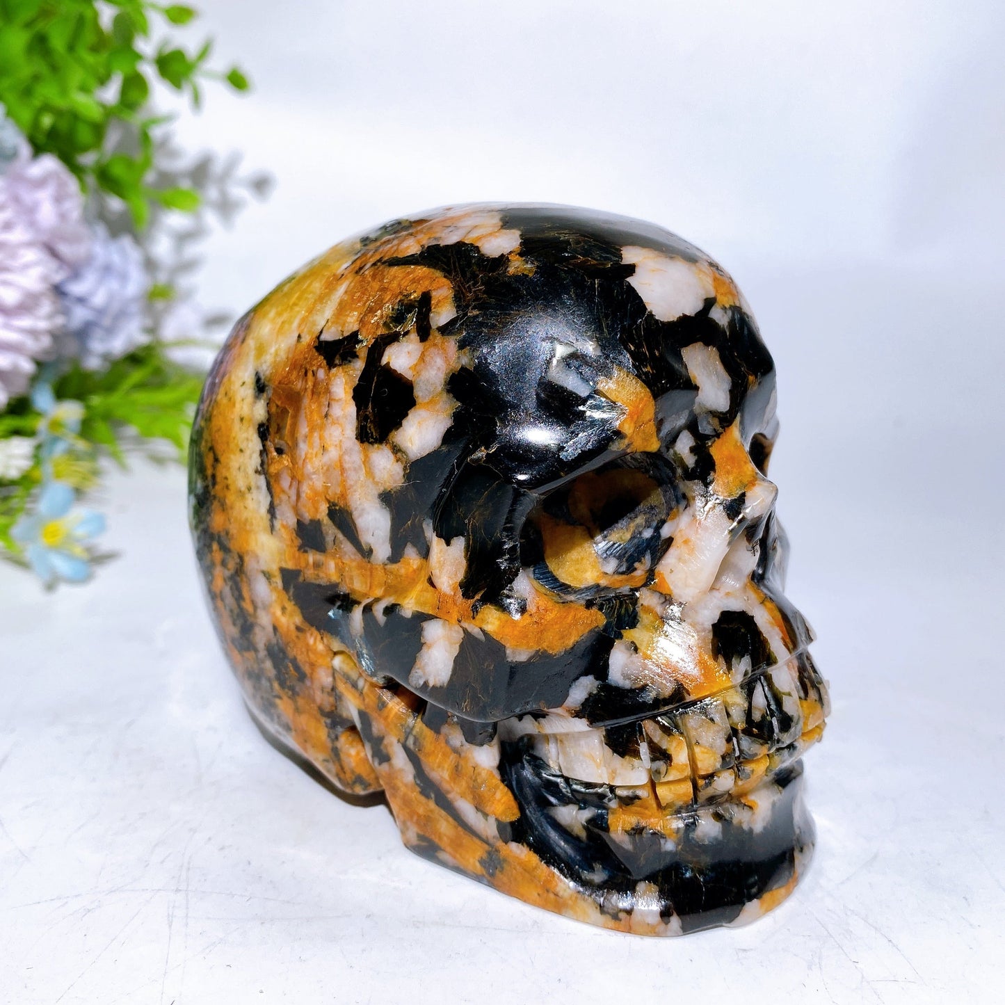 4.0" Black Mica Grow with Golden Healer Skull Carving Crystal Healing Bulk Wholesale