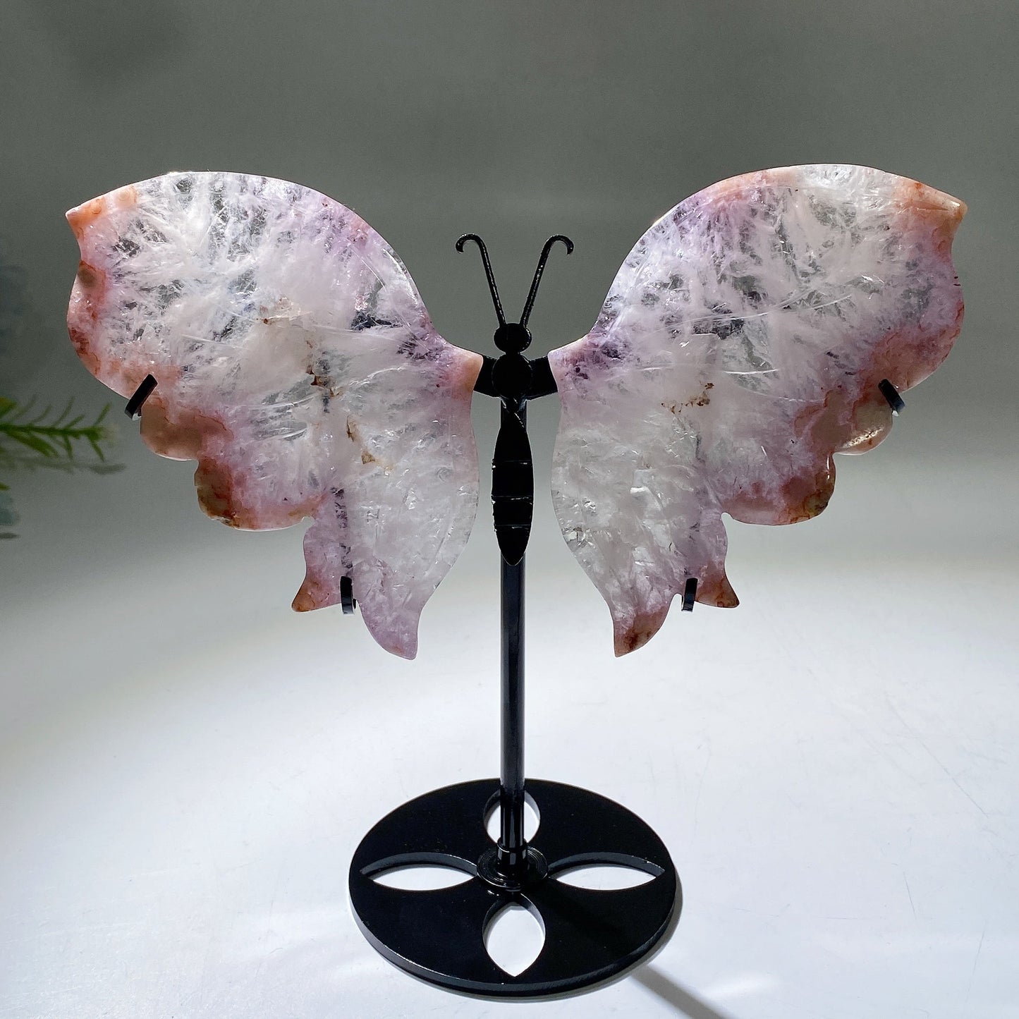 Pink Amethyst Flower Agate Butterfly Wings Carving with Stand Crystal Healing Bulk Wholesale