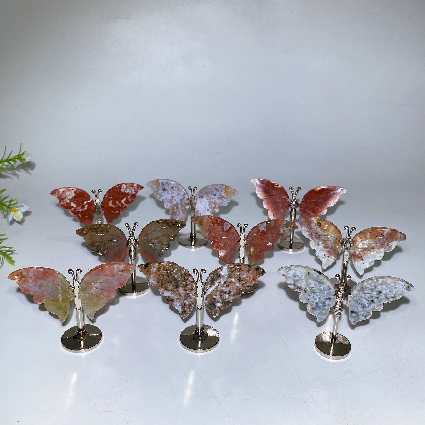 Ocean Jasper Butterfly Wings Carving with Stand Crystal Healing Bulk Wholesale