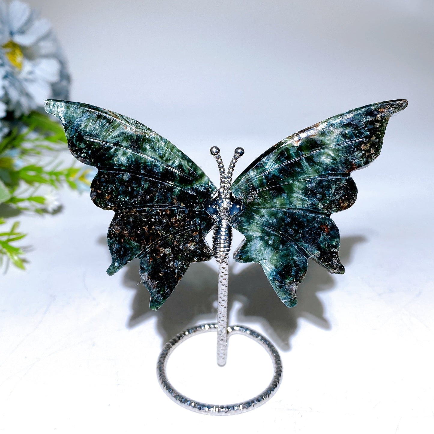 3.7" Seraphinite Butterfly Wings Carving with Stand Crystal Healing Bulk Wholesale