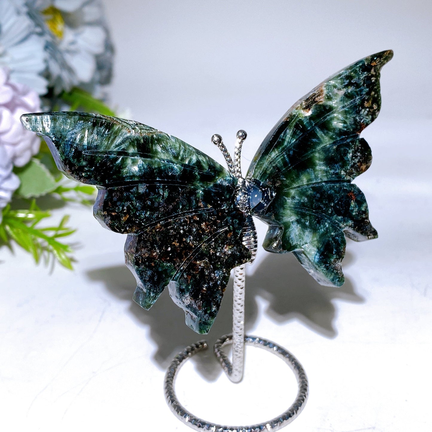 3.7" Seraphinite Butterfly Wings Carving with Stand Crystal Healing Bulk Wholesale
