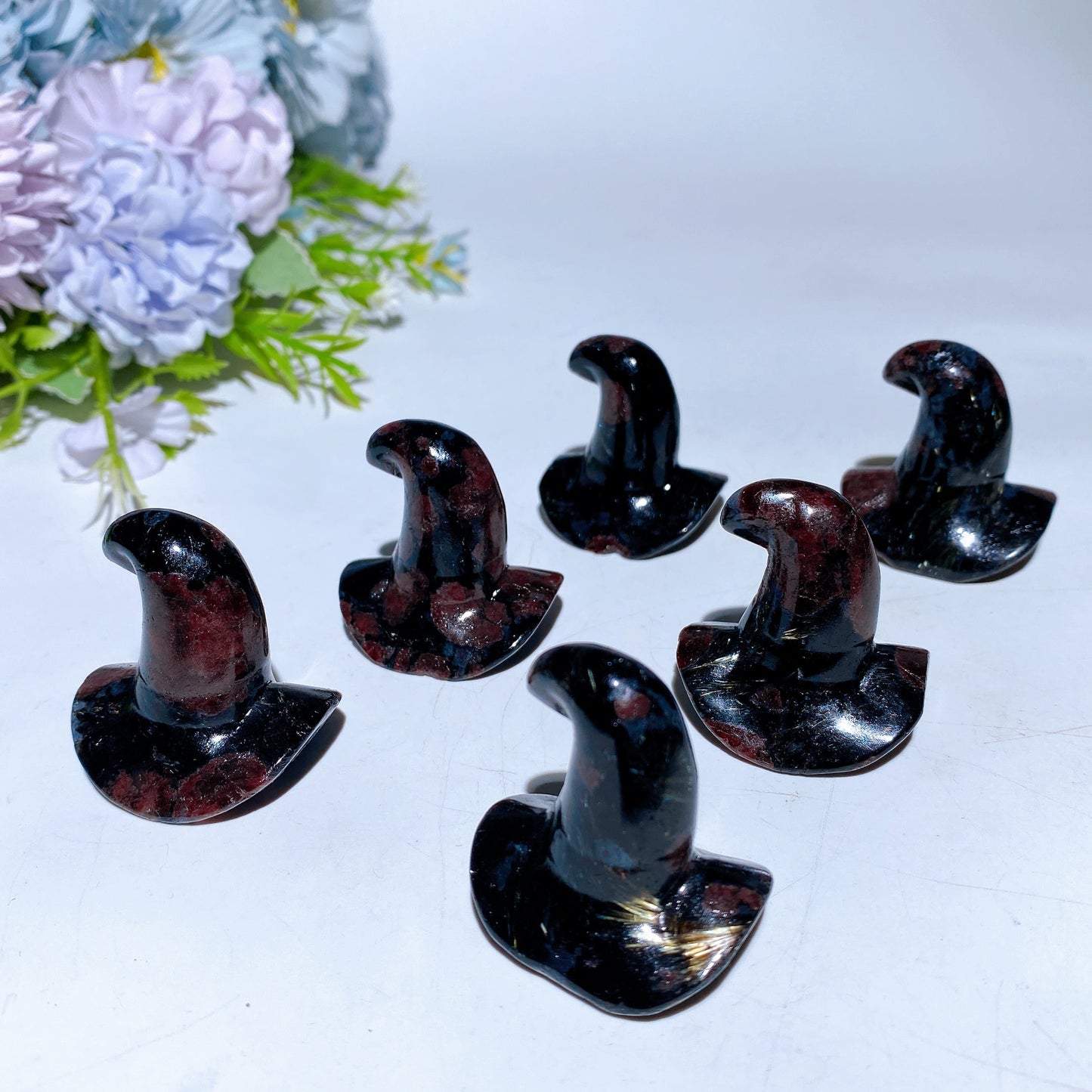 1.3" Astrophylite Grorw with Garnet Witch's Hat Carving Crystal Healing Bulk Wholesale