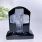 2.3" Black Obsidian Tombstone with Cross Skull Decor Carving Crystal Healing Bulk Wholesale