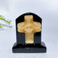 2.3" Black Obsidian Tombstone with Cross Skull Decor Carving Crystal Healing Bulk Wholesale