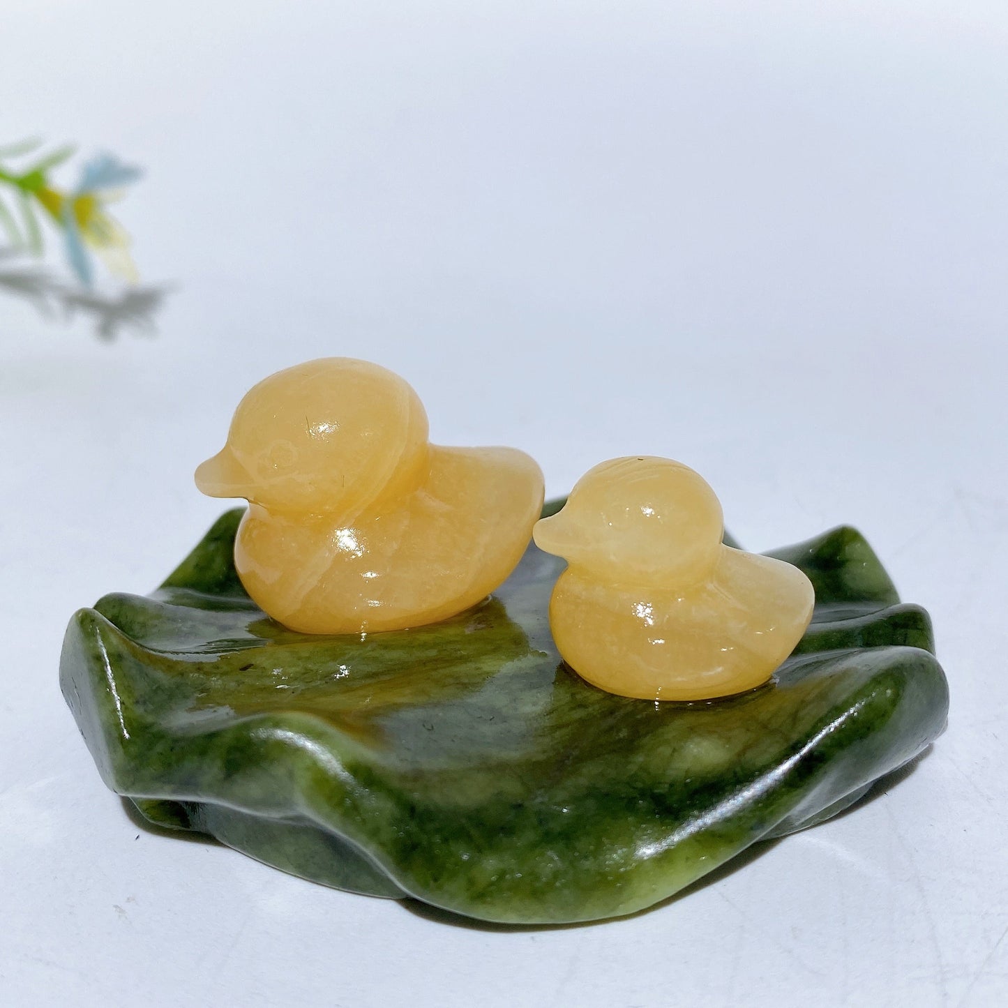 2.7" Orange Calcite Ducks on Lotus Leaf Carving Crystal Healing Bulk Wholesale