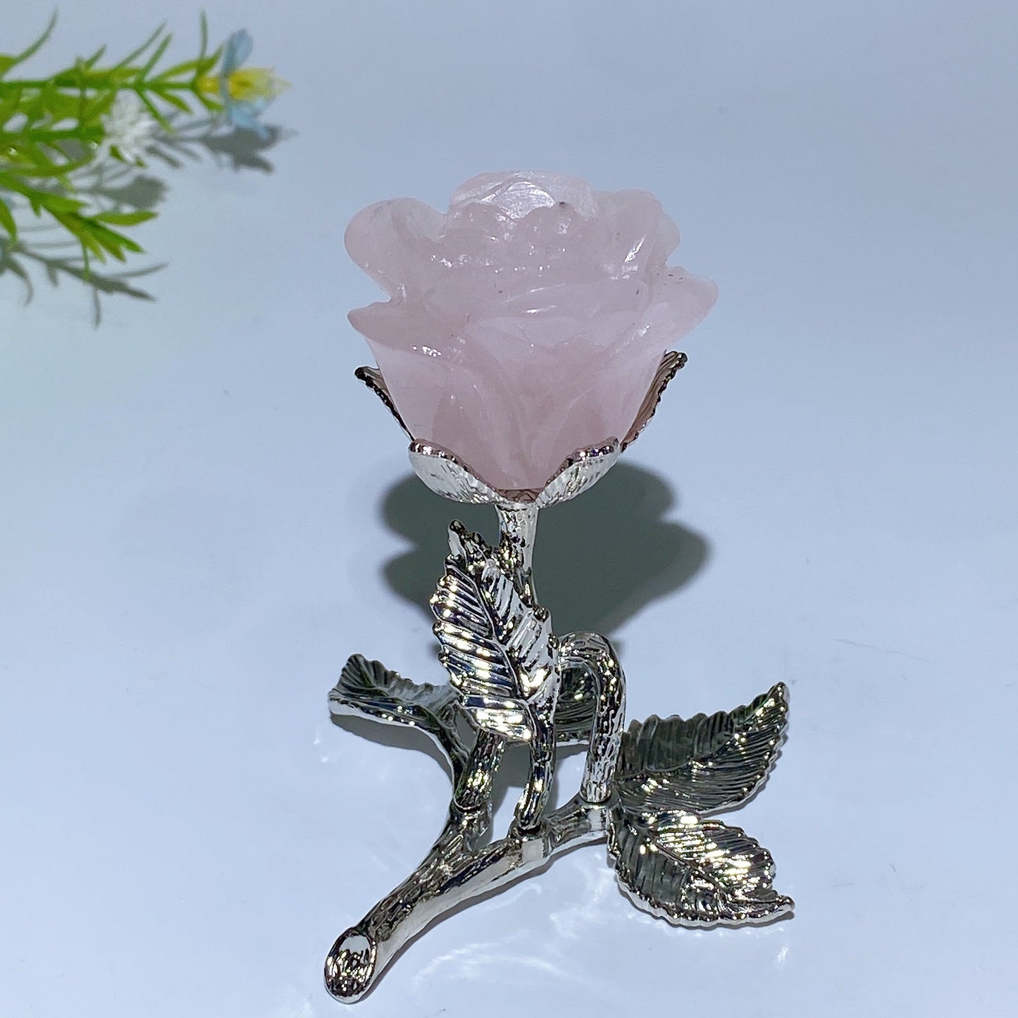 75mm Crystal Flower with Silver Metal Stem Free Form Crystal Healing Bulk Wholesale