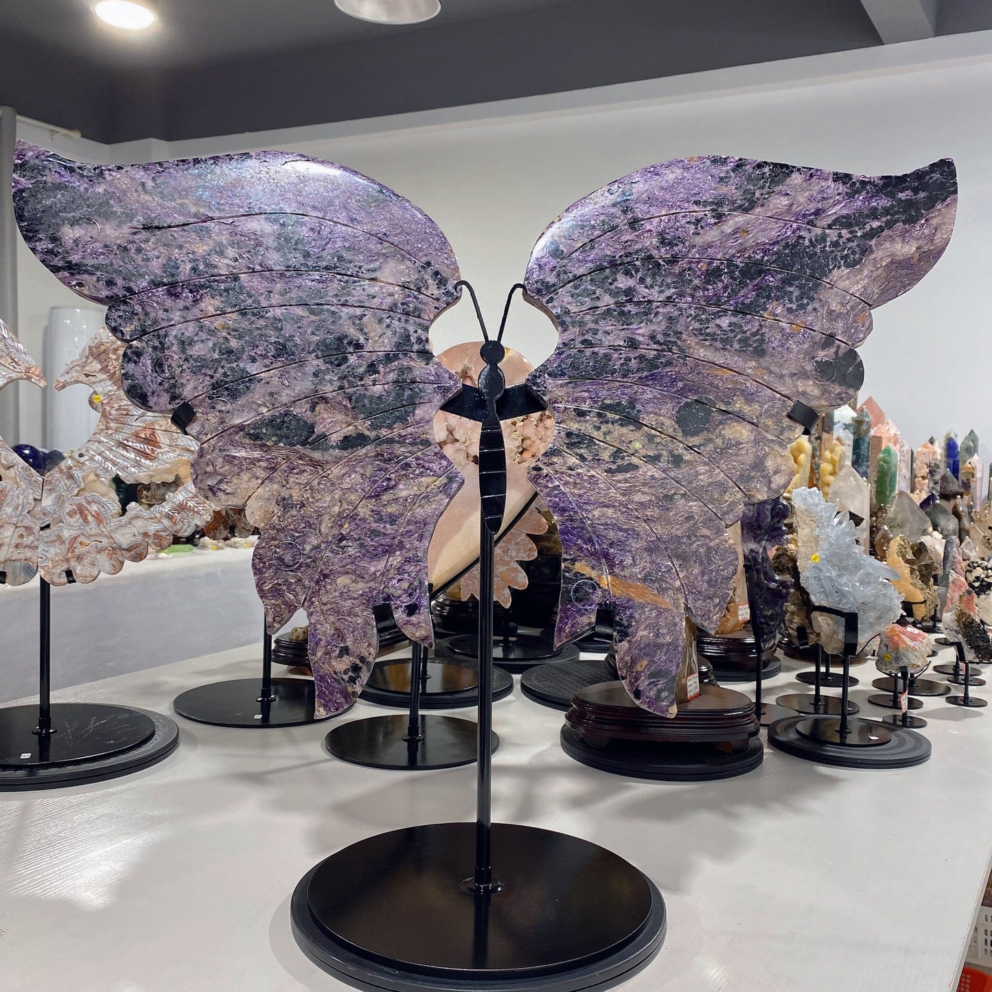 Large Unique Charoite with Calcite Butterfly Wings with Stand Crystal Healing Bulk Wholesale