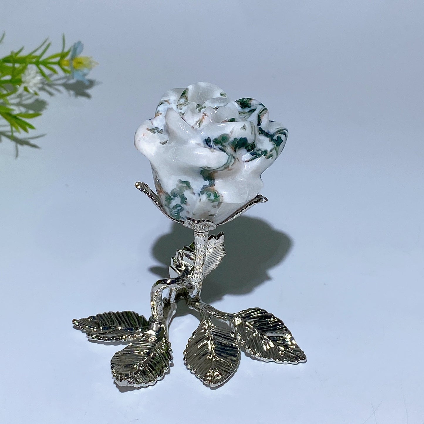 75mm Crystal Flower with Silver Metal Stem Free Form Crystal Healing Bulk Wholesale