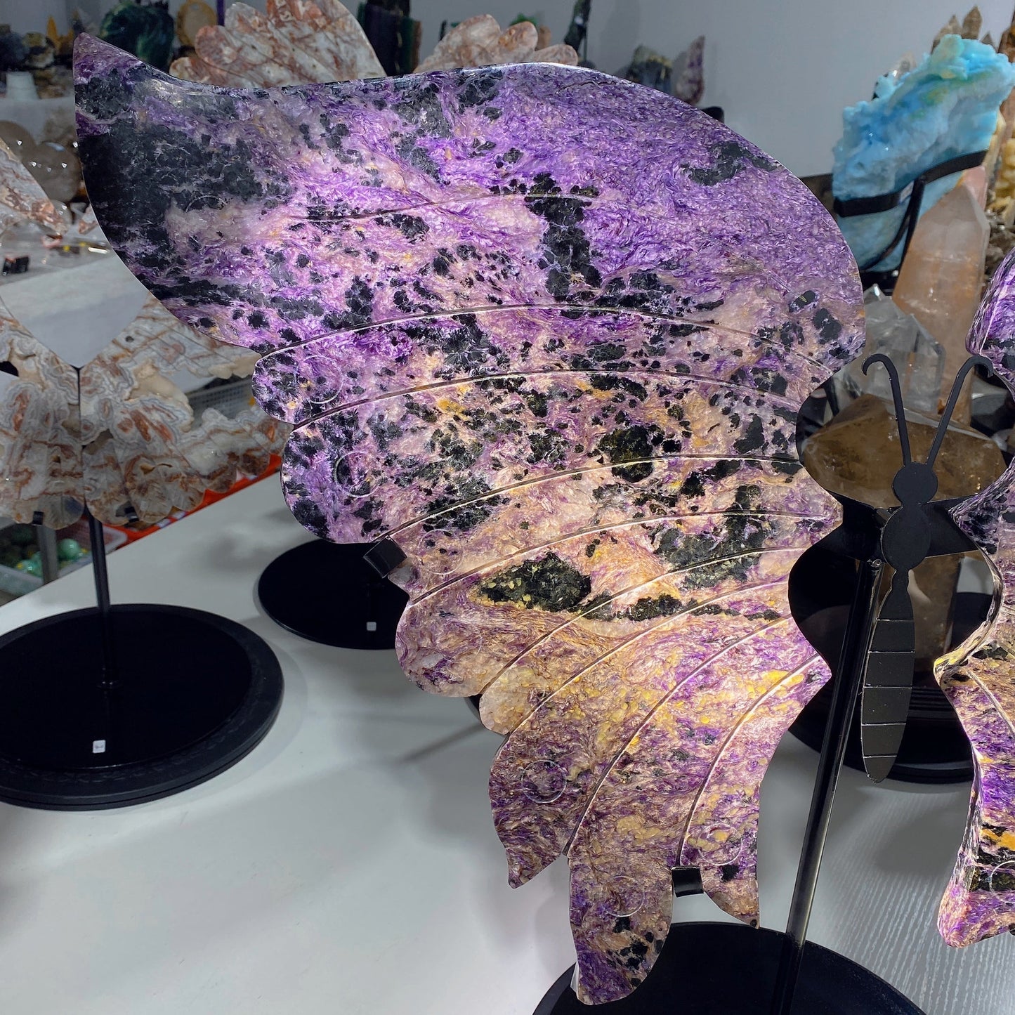 Large Unique Charoite with Calcite Butterfly Wings with Stand Crystal Healing Bulk Wholesale