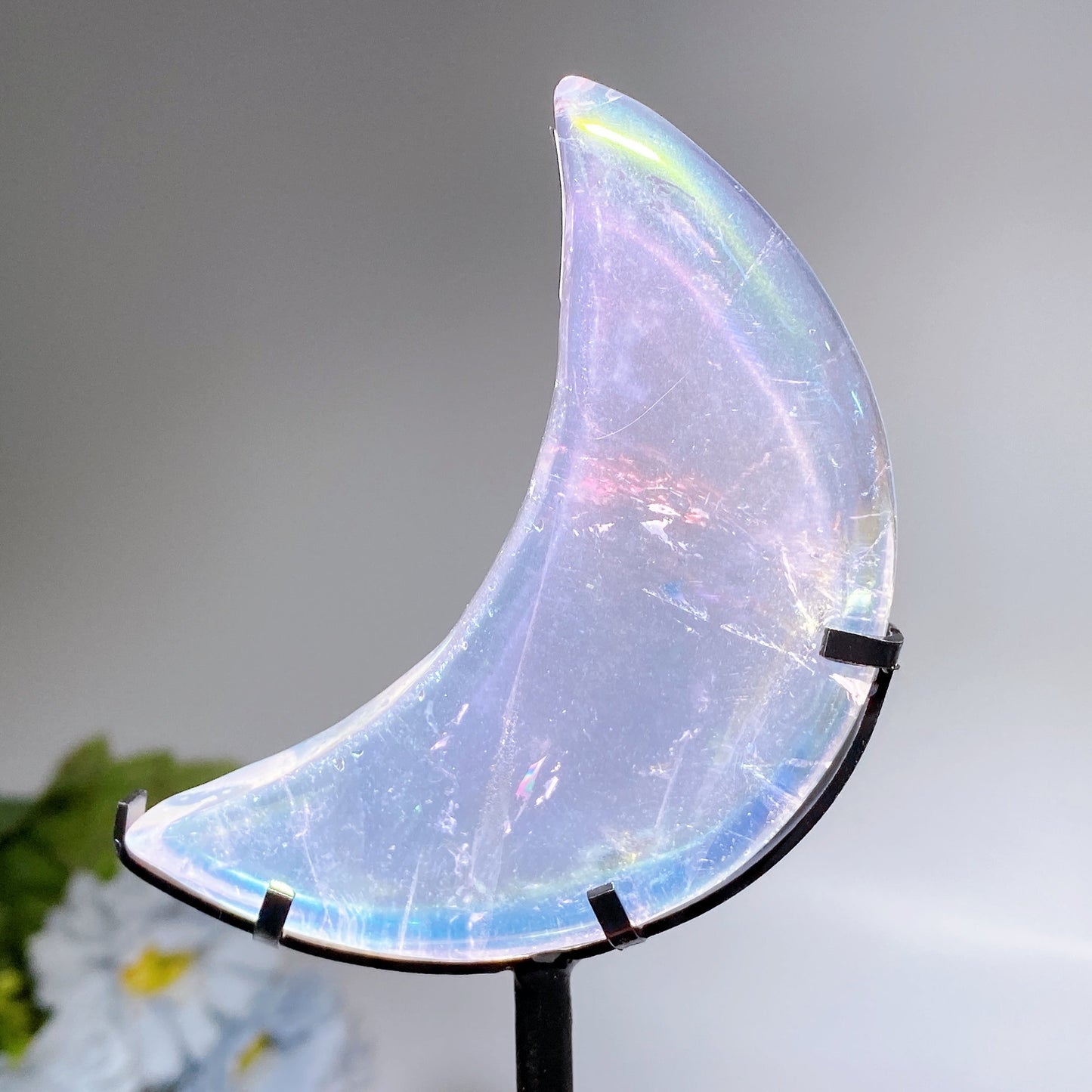 Aura Angel Clear Quartz Moon Carving with Stand Crystal Healing Bulk Wholesale