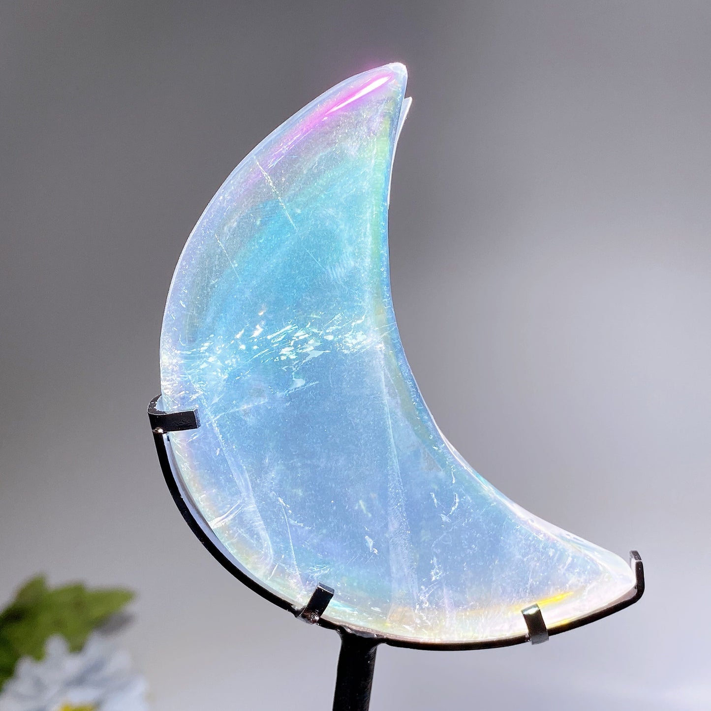 Aura Angel Clear Quartz Moon Carving with Stand Crystal Healing Bulk Wholesale