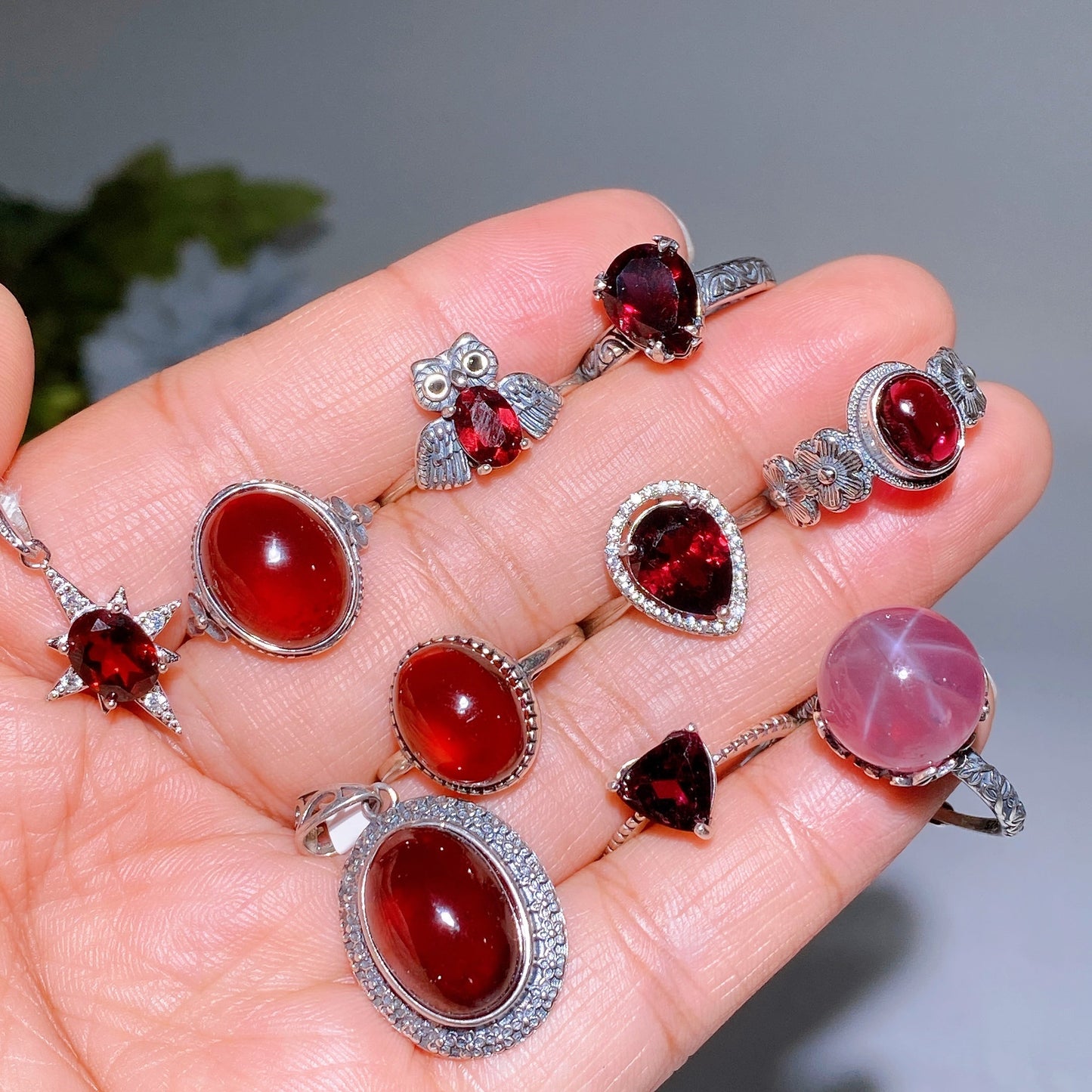 S925 Garnet Ring Pendant Crystal Healing Bulk Wholesale