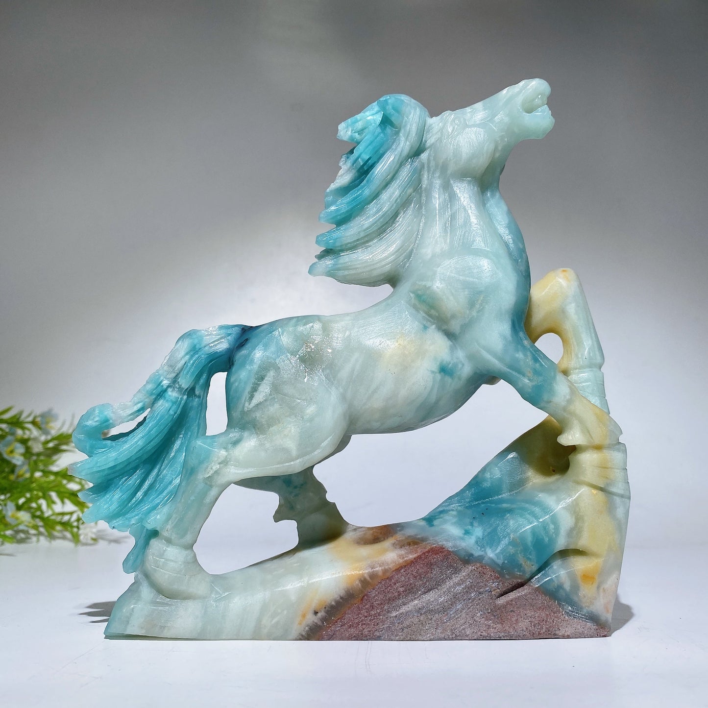 17cm Unique Hand Carved Caribbean Calcite Sky Blue Horse Carving Crystal Healing Bulk Wholesale