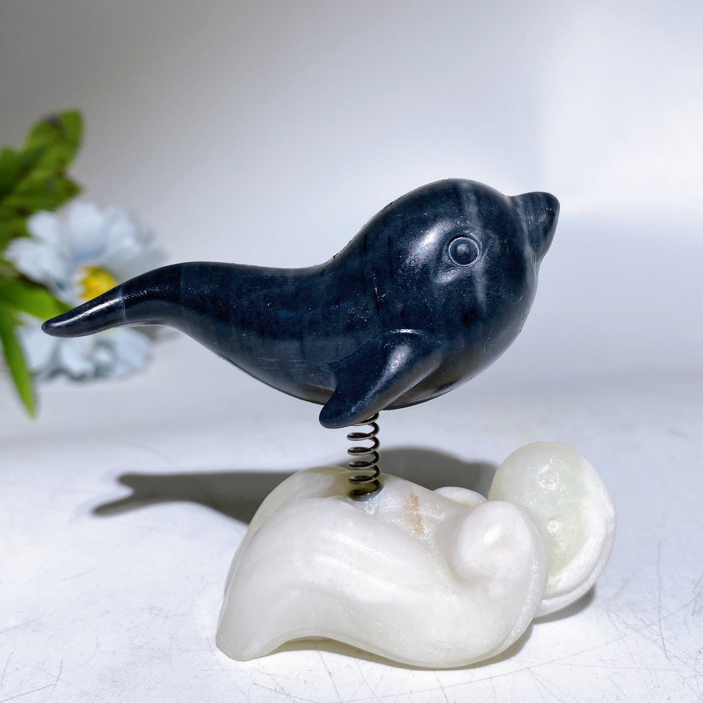 2.9" Crystal Dolphin Carving with Jade Base Crystal Healing Bulk Wholesale