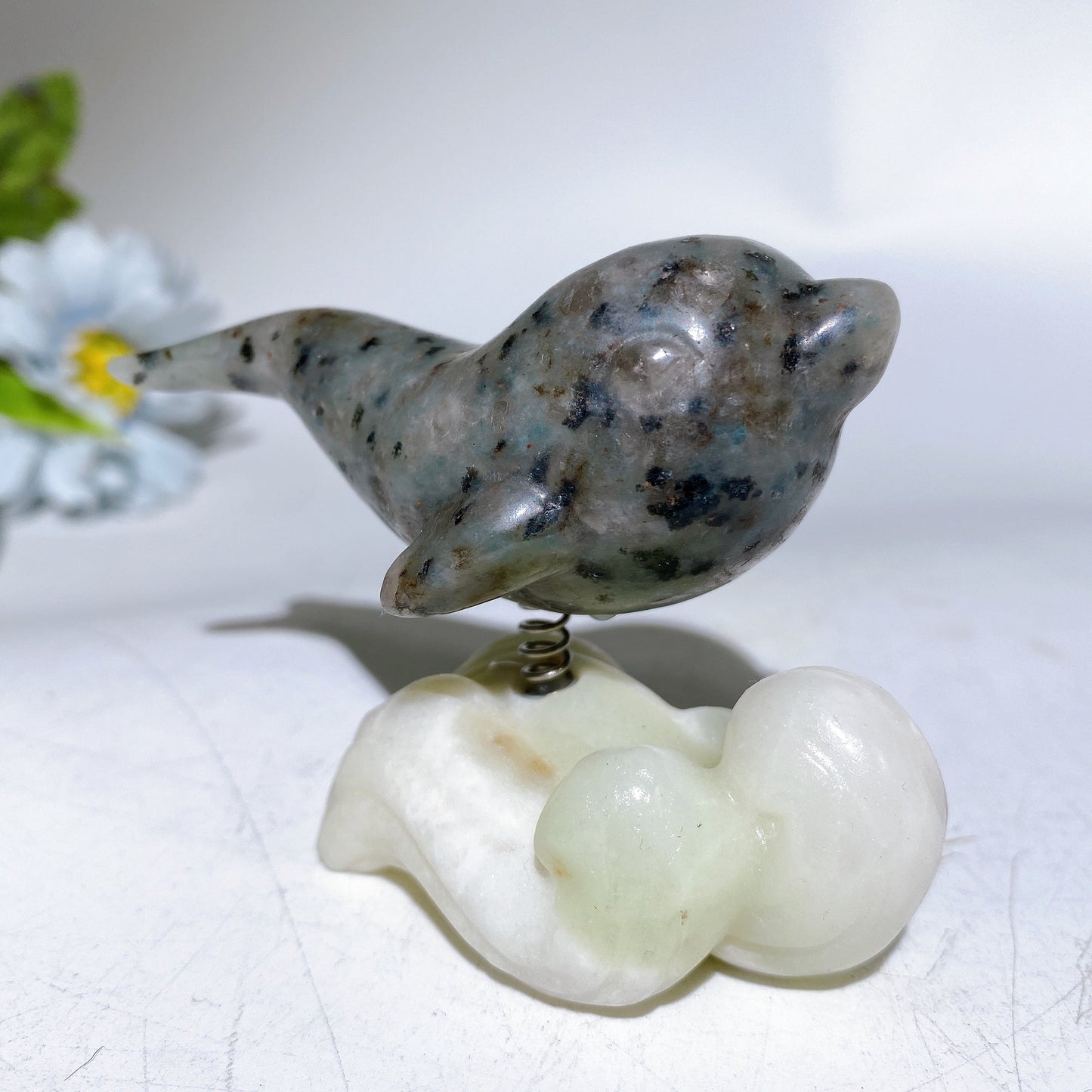 2.9" Crystal Dolphin Carving with Jade Base Crystal Healing Bulk Wholesale