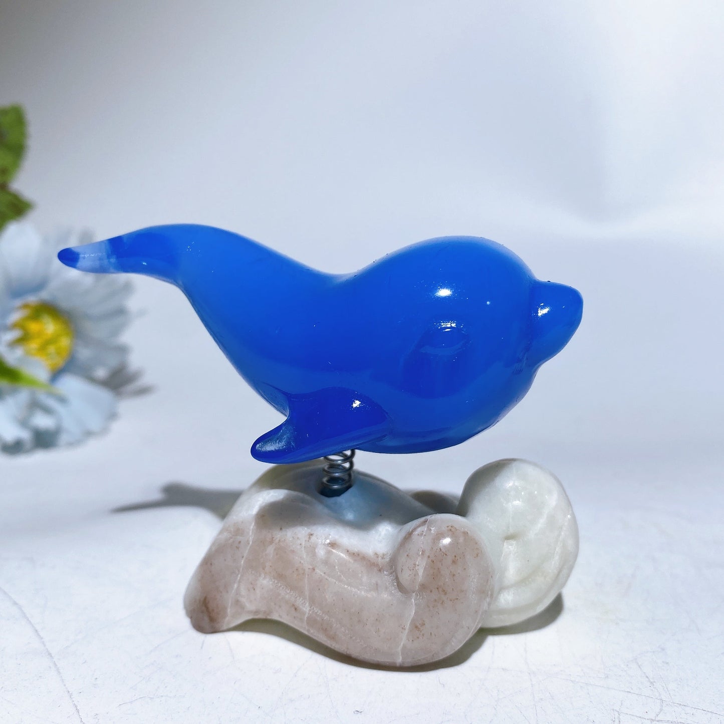 2.9" Crystal Dolphin Carving with Jade Base Crystal Healing Bulk Wholesale