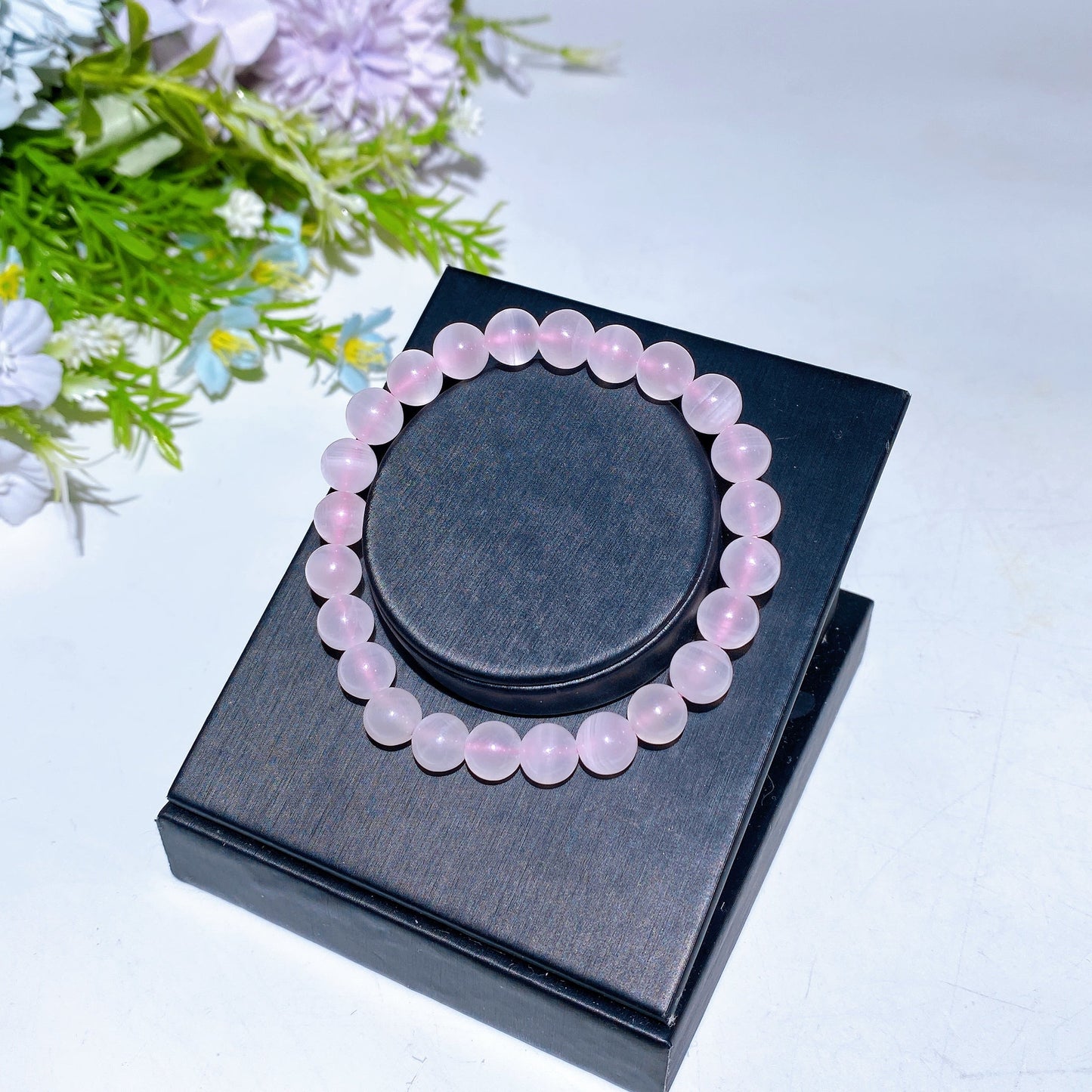 8mm UV Reactive Pink Calcite Bracelet Crystal Healing Bulk Wholesale