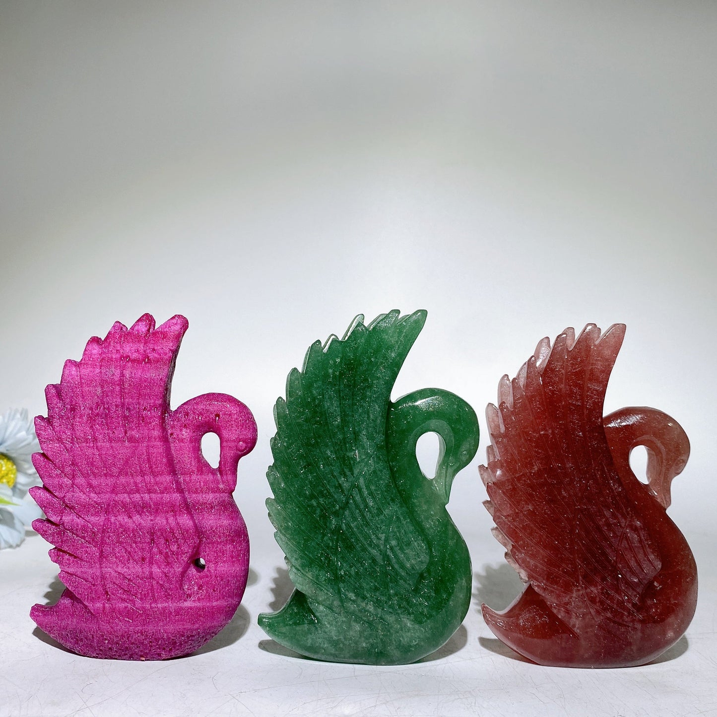 4.5" Crystal Strawberry Quartz Honeycomb Calcite Swan Carving Crystal Healing Bulk Wholesale