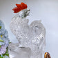 Unique Clear Quartz with Carnelian Rooster Carving with Wooden Stand Crystal Healing Bulk Wholesale