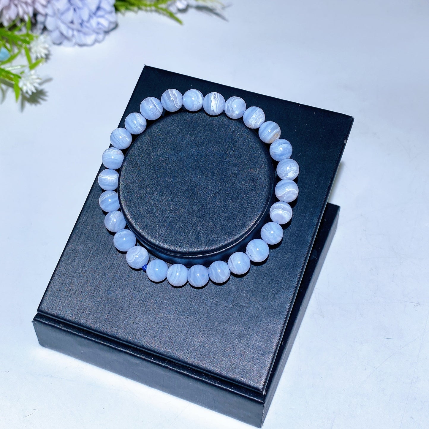 7-8.5mm Blue Lace Agate Bracelet Crystal Healing Bulk Wholesale