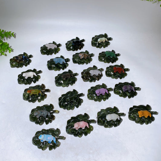 2.7" Crystal Dinosaur on Leaf Carving Crystal Healing Bulk Wholesale