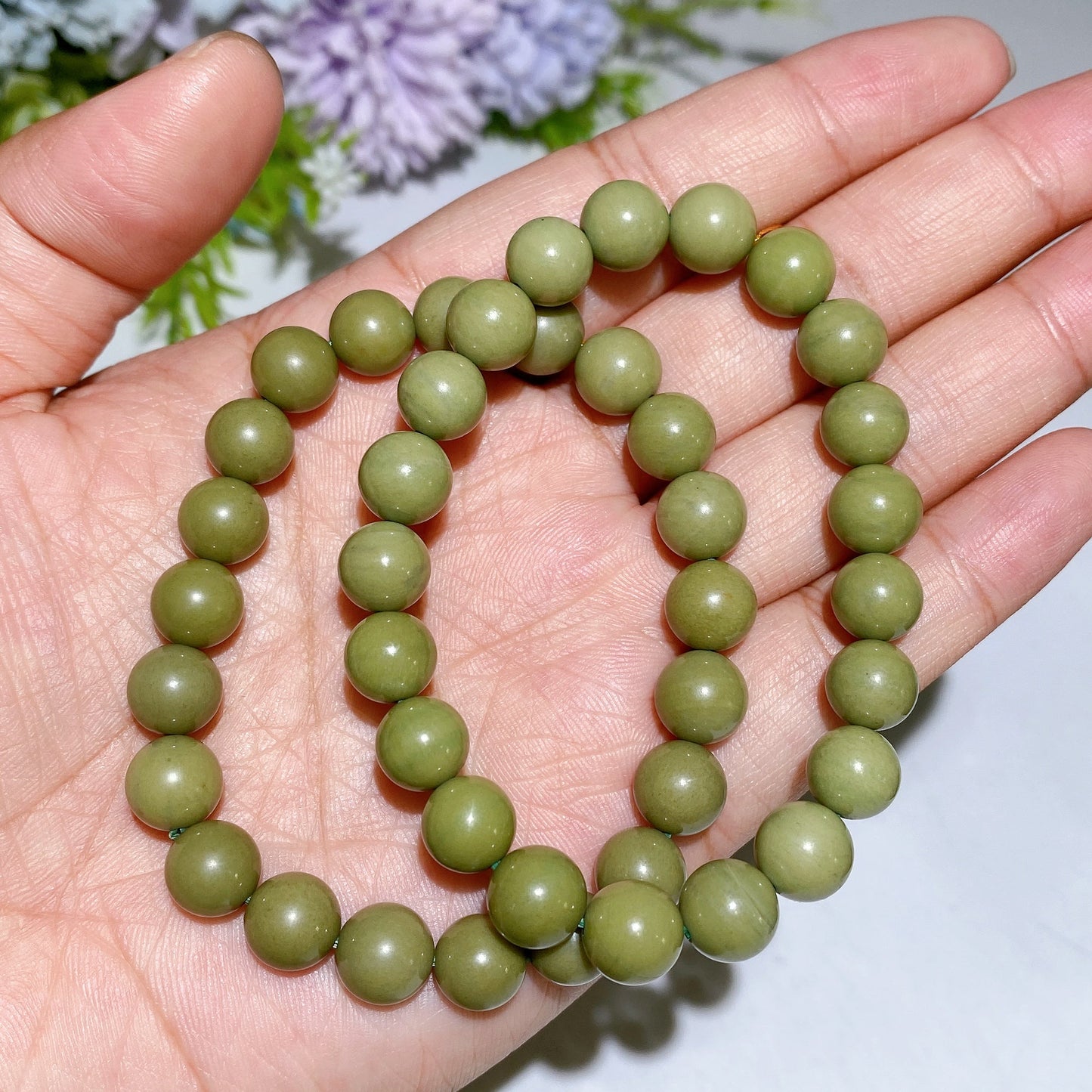 8mm Avocado Green Alashan Agate Bracelet Crystal Healing Bulk Wholesale
