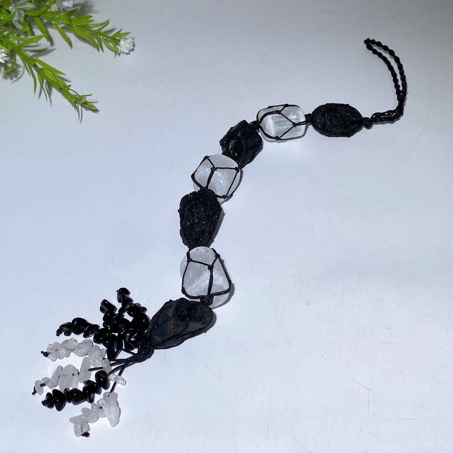 25cm Selenite Black Tourmnaline Raw Stone Hanging Crystal Healing Bulk Wholesale