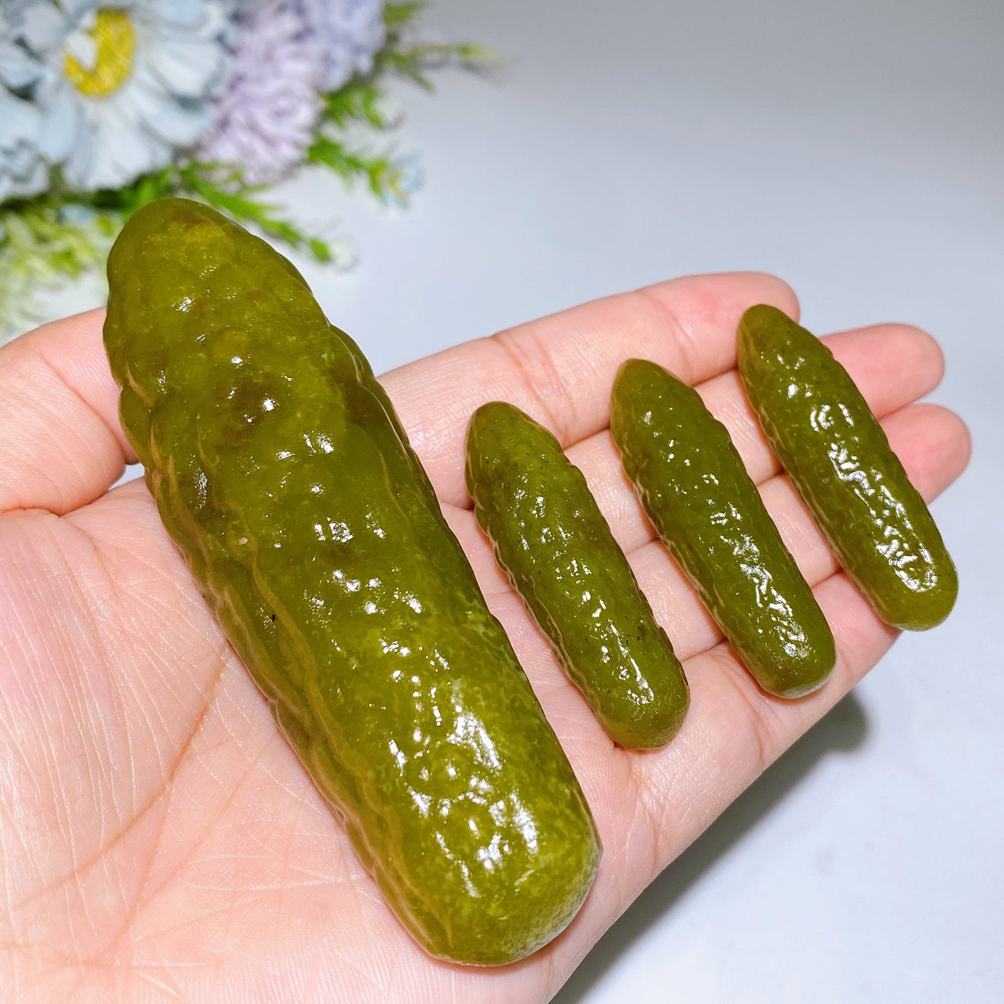 2.0"-4.0" Jade Cucumber Pickles Vegetable Carving Crystal Healing Bulk Wholesale