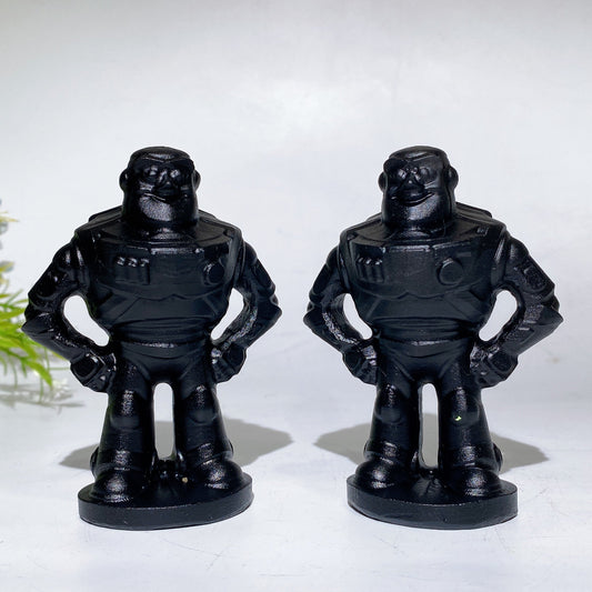 3.6" Black Obsidian Buzz Lightyear Carving Crystal Healing Bulk Wholesale