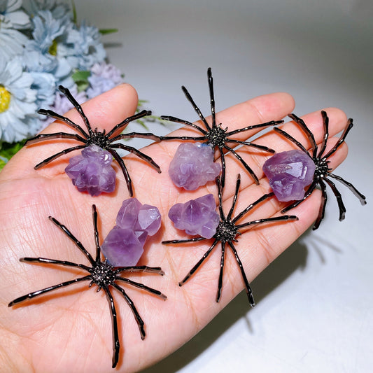 2.2" Raw Amethyst metal Spider Free Form Crystal Healing Bulk Wholesale