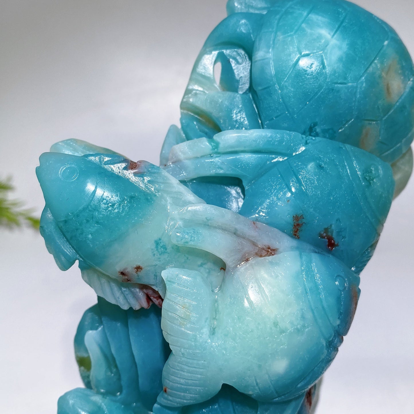 Hand Carved Unique Caribbean Calcite Ocean World Fish Turtle Coral Shell Carving Free Form Crystal Healing Bulk Wholesale