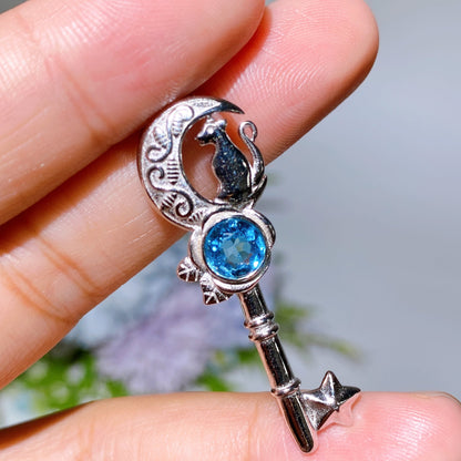 925 Silver Moon & Fox Amethyst Blue Topaz Pendant Crystal Healing Bulk Wholesale