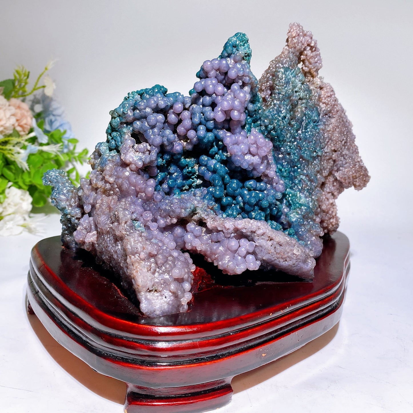 23cm Large unique Grape Agate Specimen with Free Wooden Stand Crystal Healing Bulk Wholesale