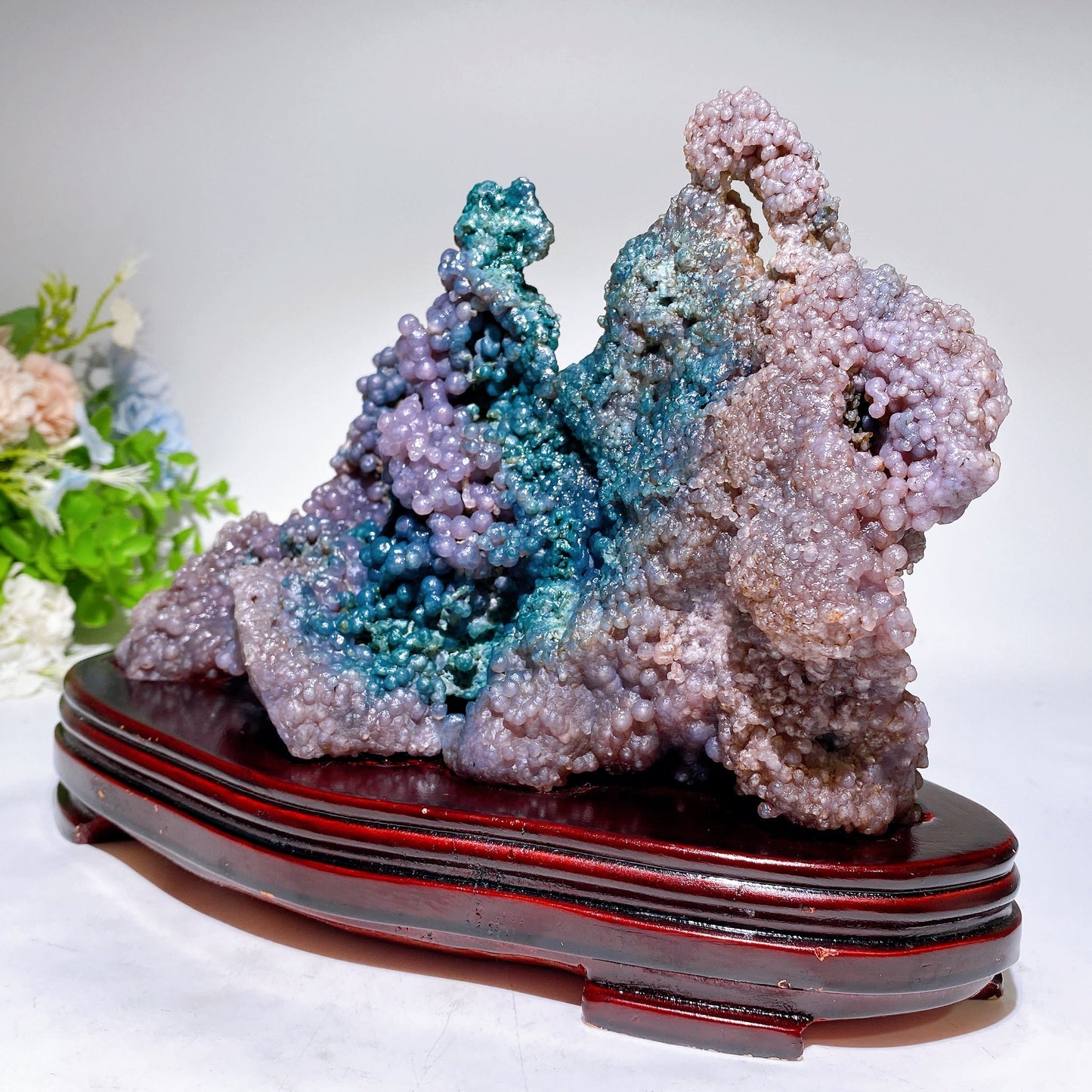 23cm Large unique Grape Agate Specimen with Free Wooden Stand Crystal Healing Bulk Wholesale