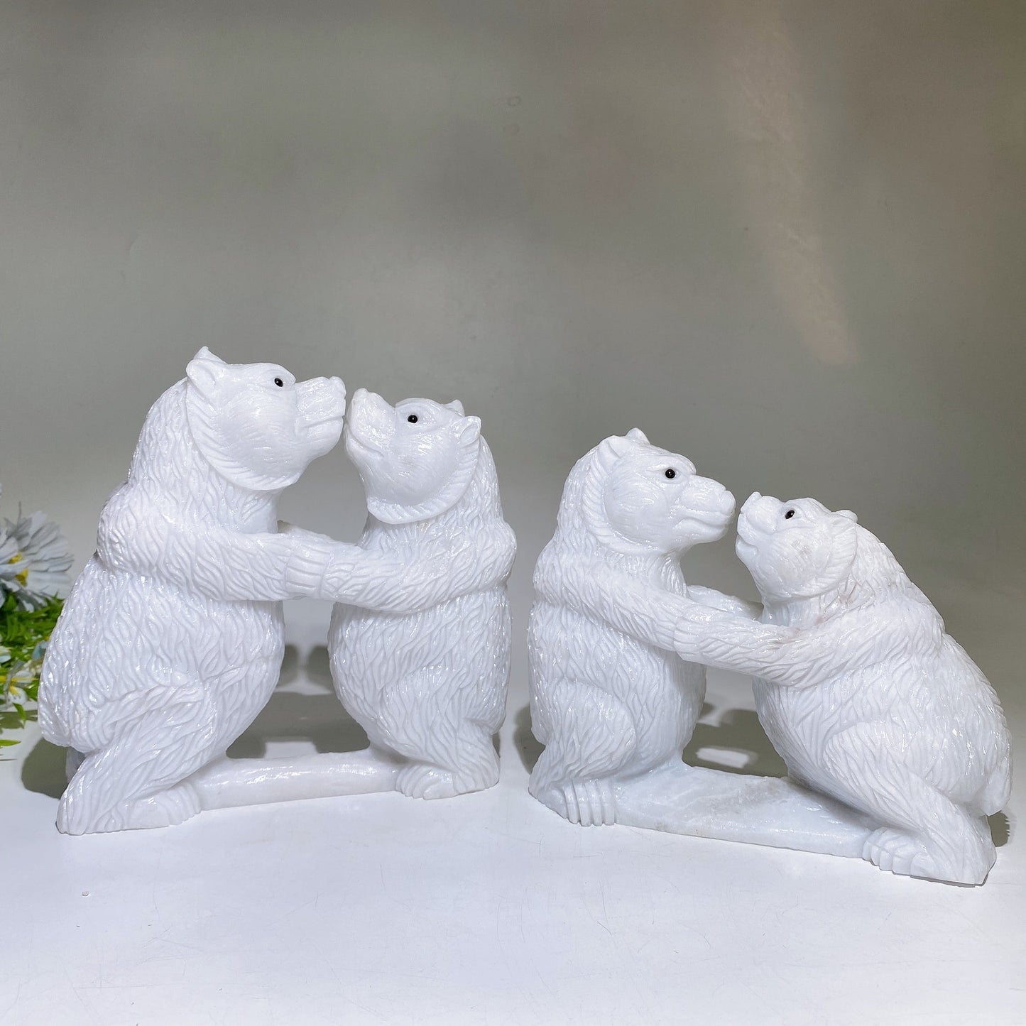 Hand Carved Wite Jade Wrestling Bears Free Form Crystal Healing Bulk Wholesale