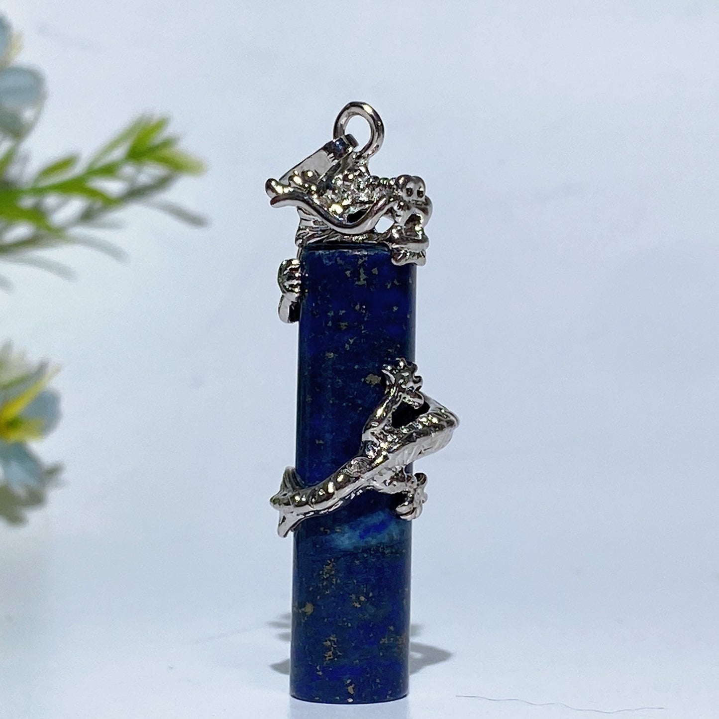 Metal Silver Dragon Coiling Around Crystal Cylinder Pendant Crystal Healing Bulk Wholesale