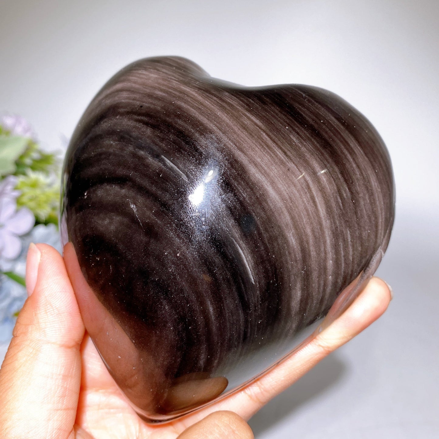 Silver Obsidian Heart Angel Carving with Stand Crystal Healing Bulk Wholesale