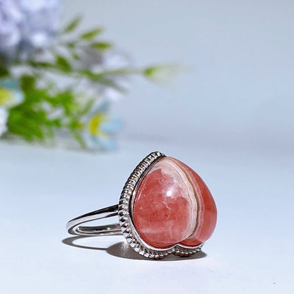 Sterling Silver Rhodochrosite Heart Ring Crystal Healing Bulk Wholesale