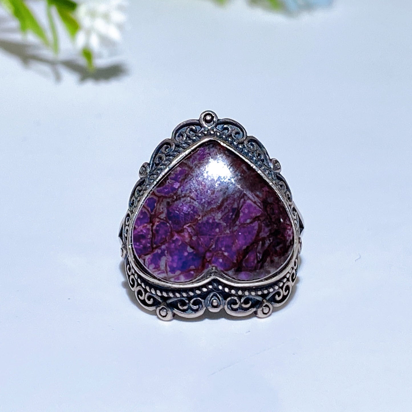 Sterling Silver Sugilite Heart Ring Crystal Healing Bulk Wholesale