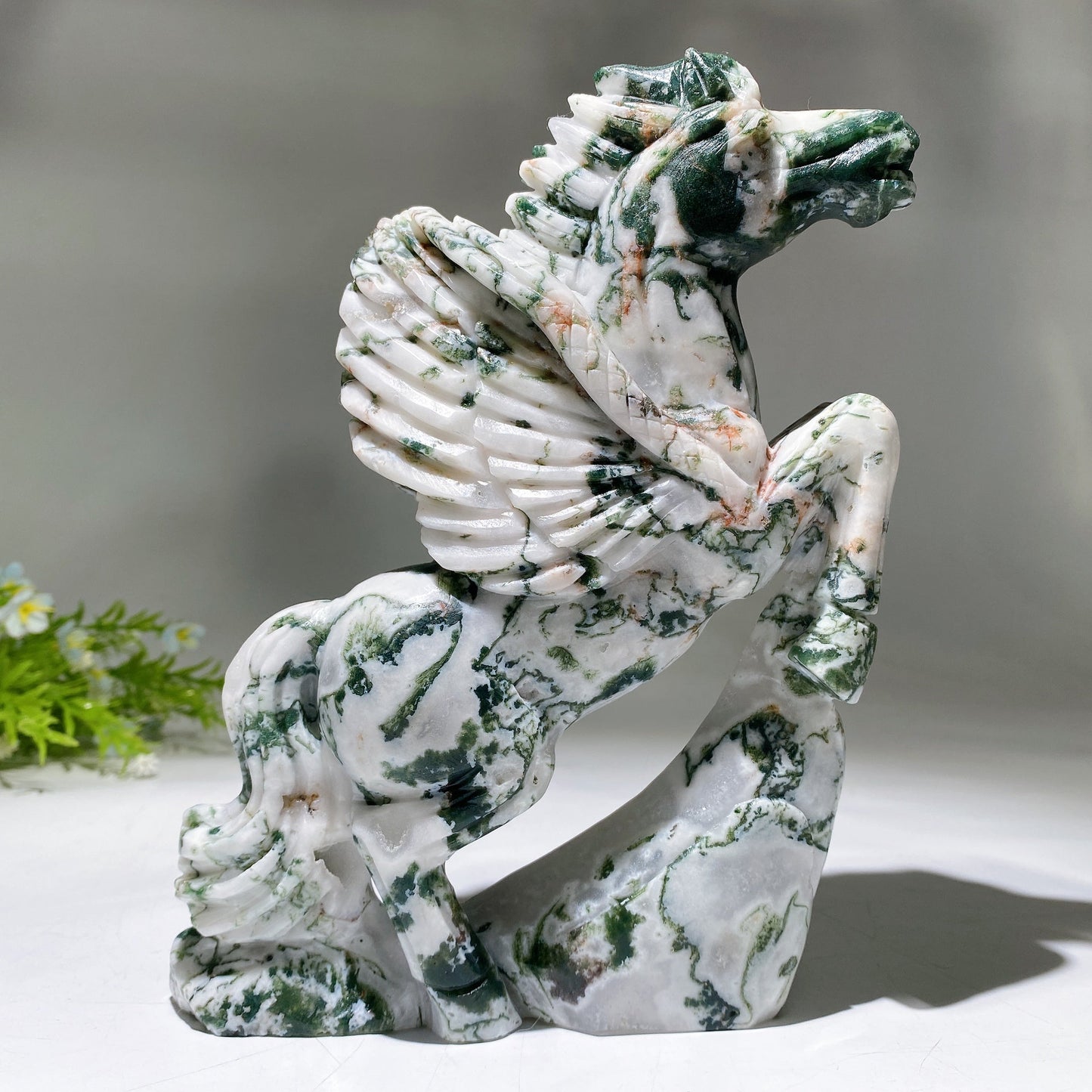 21cm Moss Agate Horse Carving Crystal Healing Bulk Wholesale