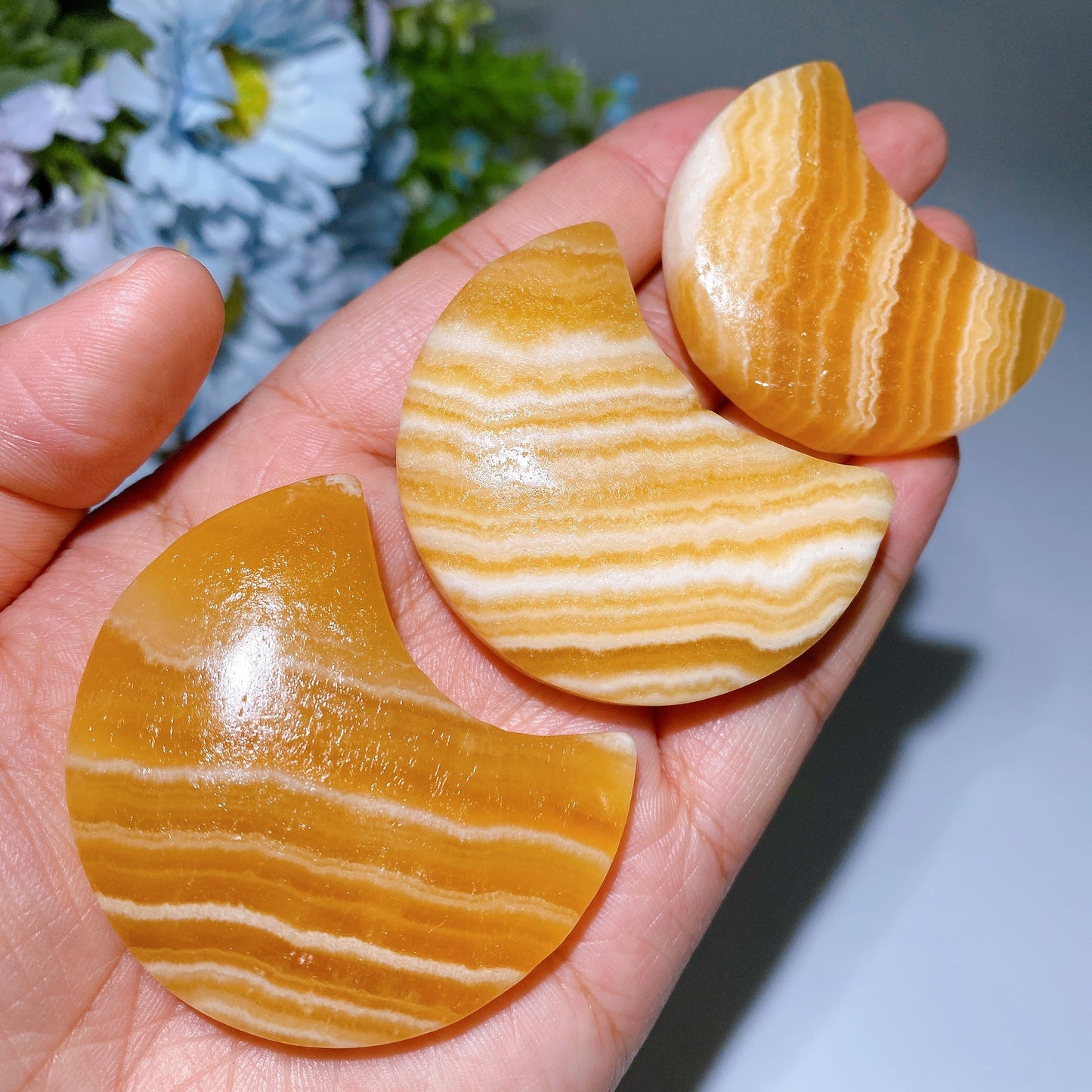 1.8"-2.0" Orange Calcite Moon Star Heart Carving Crystal Healing Bulk Wholesale