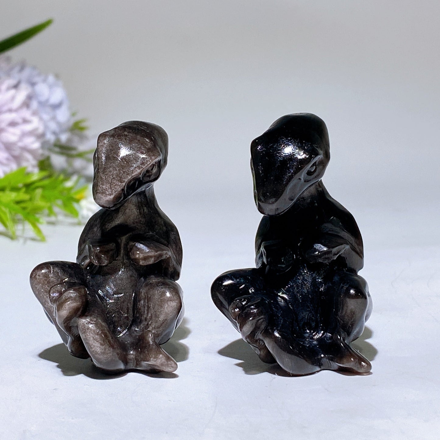2.2" Silver Obsidian Baby Dinosaur Carving Crystal Healing Bulk Wholesale